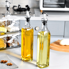 Premium Glass Oil Dispenser Bottle, Leak-Proof Olive Oil Container, Square Seasoning Bottle for Kitchen, BBQ, Camping, Picnic - PVC-Free, Hand Wash Only - IDEALSTORES