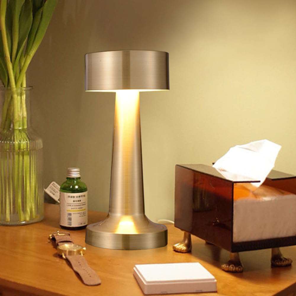Royal Touch Sensor Table Lamp – Dual Gold Metal Design, Wireless & Portable Night Light with 3 Lighting Modes - Ideal Store