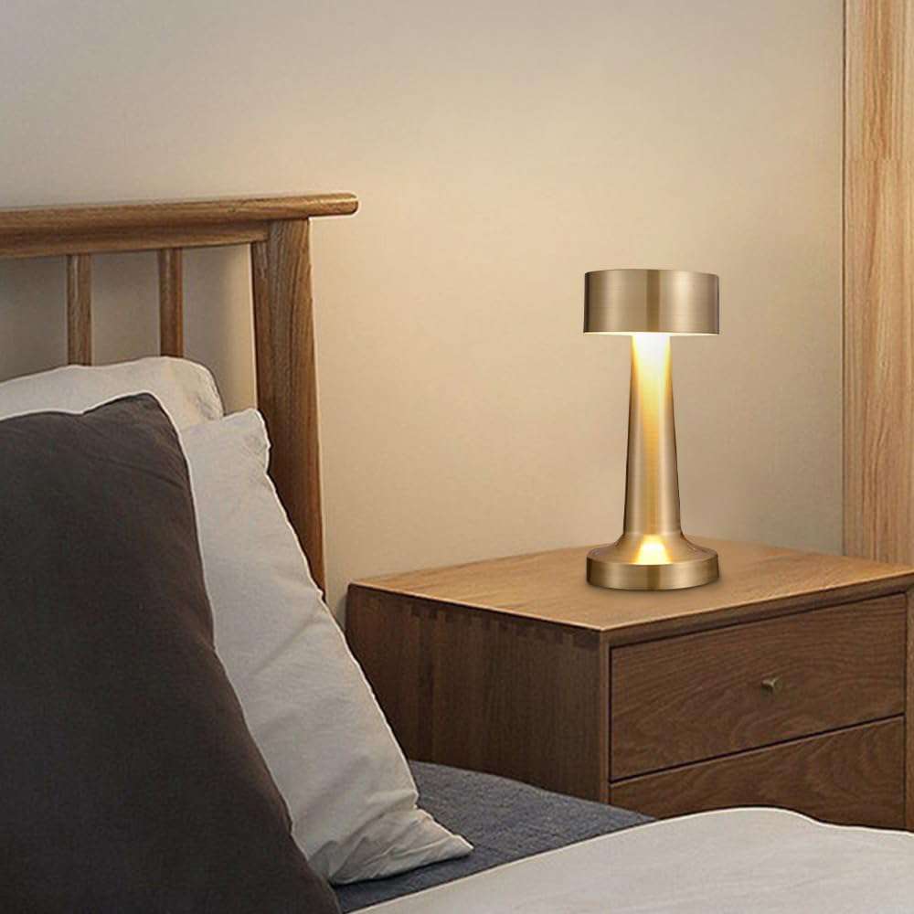 Royal Touch Sensor Table Lamp – Dual Gold Metal Design, Wireless & Portable Night Light with 3 Lighting Modes - Ideal Store