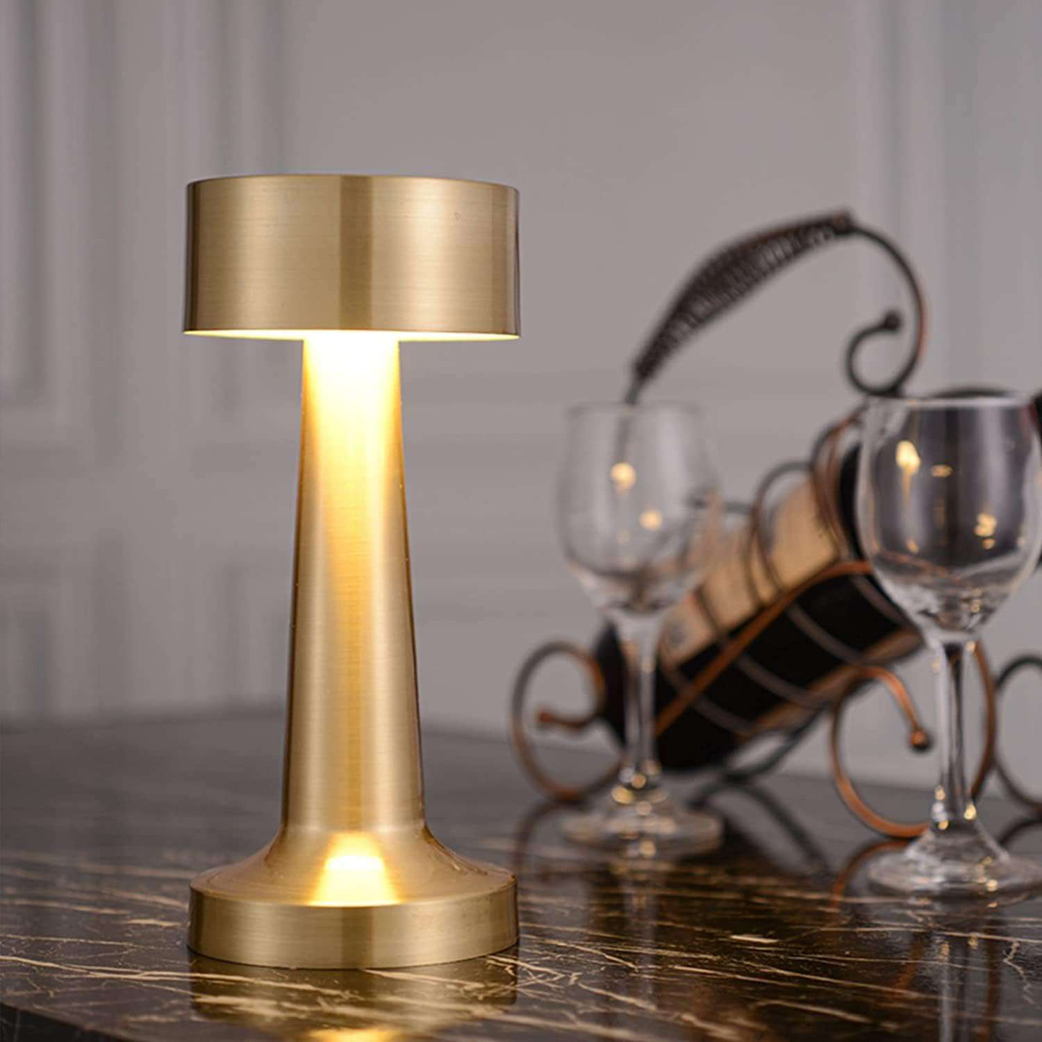 Royal Touch Sensor Table Lamp – Dual Gold Metal Design, Wireless & Portable Night Light with 3 Lighting Modes - Ideal Store