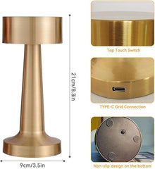 Royal Touch Sensor Table Lamp – Dual Gold Metal Design, Wireless & Portable Night Light with 3 Lighting Modes - Ideal Store