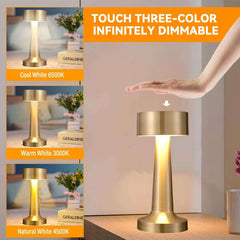 Royal Touch Sensor Table Lamp – Dual Gold Metal Design, Wireless & Portable Night Light with 3 Lighting Modes - Ideal Store