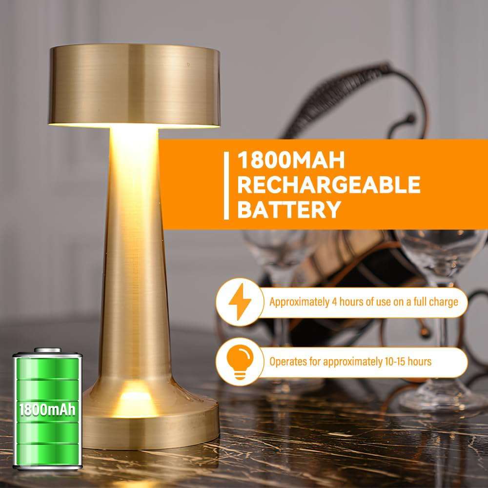 Royal Touch Sensor Table Lamp – Dual Gold Metal Design, Wireless & Portable Night Light with 3 Lighting Modes - Ideal Store