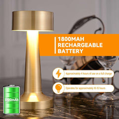 Royal Touch Sensor Table Lamp – Dual Gold Metal Design, Wireless & Portable Night Light with 3 Lighting Modes - Ideal Store