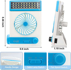 Ansee Solar Fan Camping Fan Cooling Table Fans 3 in 1 Multi-Function with Eye-Care LED Table Lamp Flashlight Torch Solar Panel Adaptor Plug for Home Use Camping (Blue) - Ideal Store