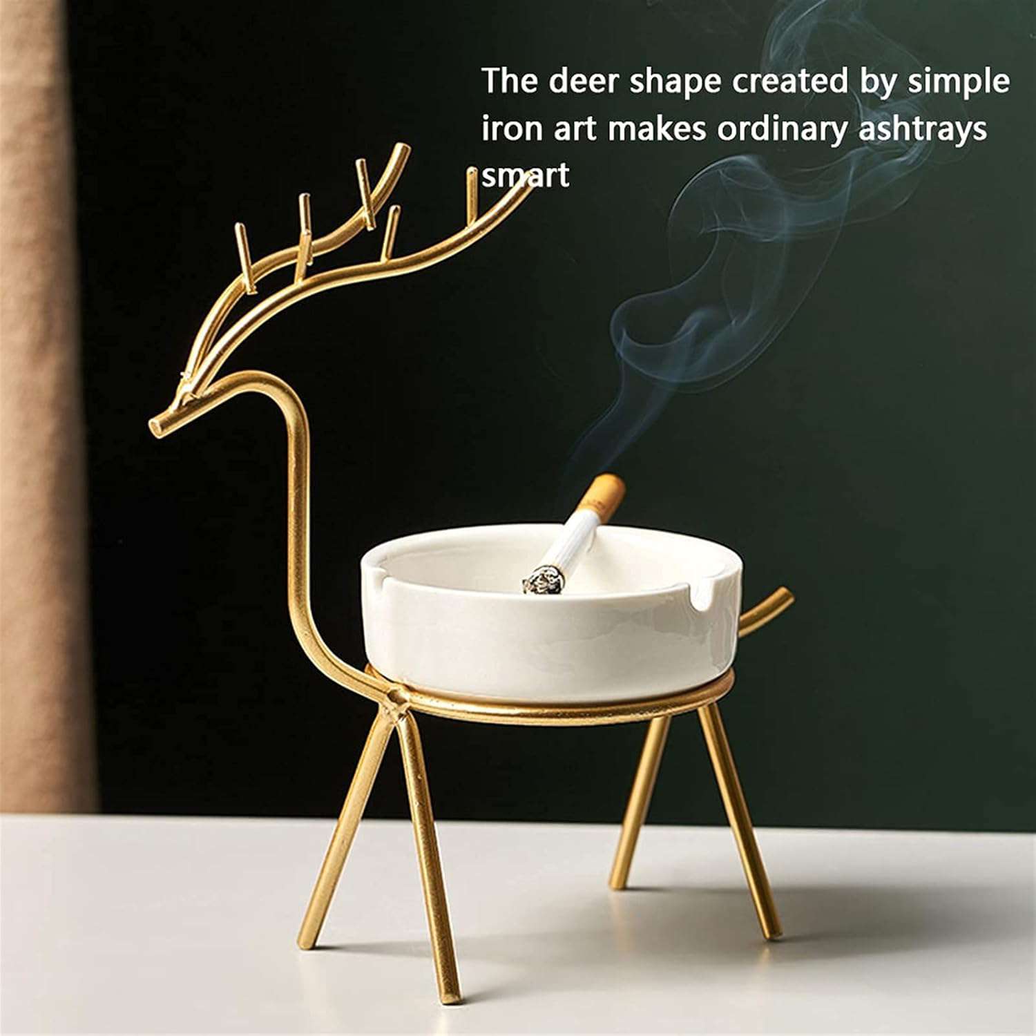 CORALTREE fancy Ceramic and metal frame Ash tray for smoking use for home office hotel and restaurant (1 Piece - IDEALSTORES