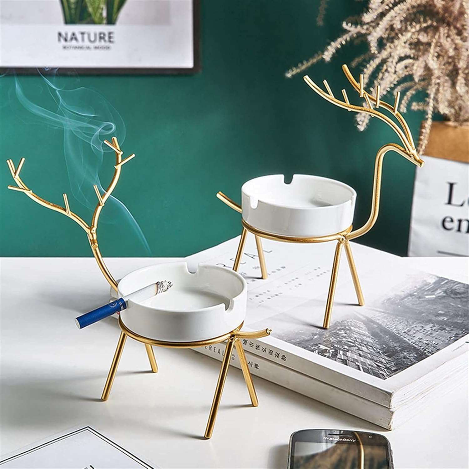 CORALTREE fancy Ceramic and metal frame Ash tray for smoking use for home office hotel and restaurant (1 Piece - IDEALSTORES