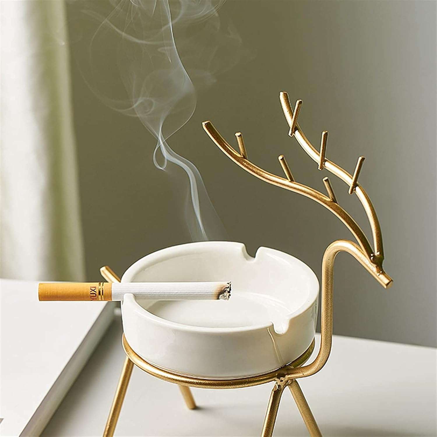 CORALTREE fancy Ceramic and metal frame Ash tray for smoking use for home office hotel and restaurant (1 Piece - IDEALSTORES