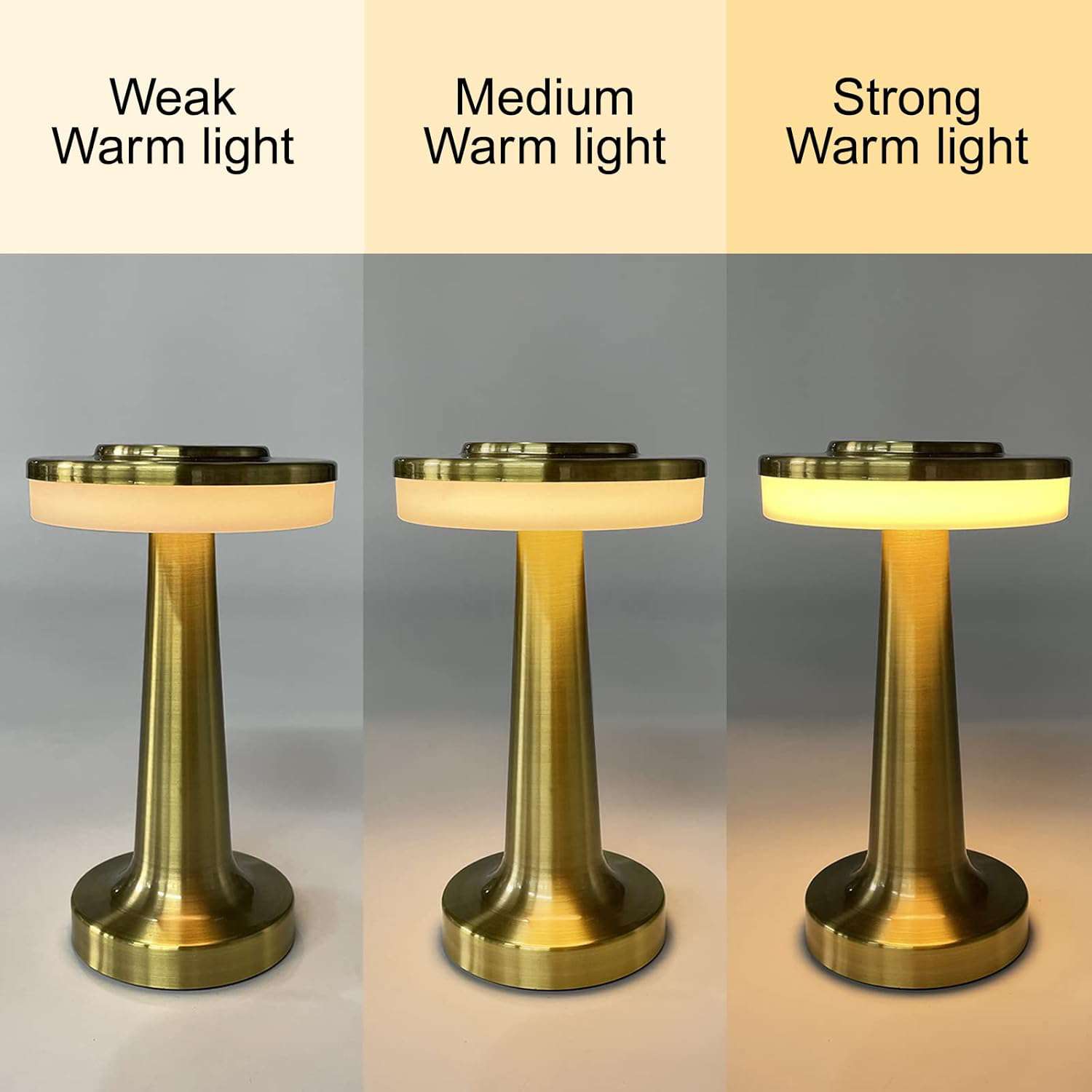 Premium Gold Cordless LED Table Lamp – Rechargeable Brass Finish Touch Lamp with 3 Brightness Levels - Ideal Store