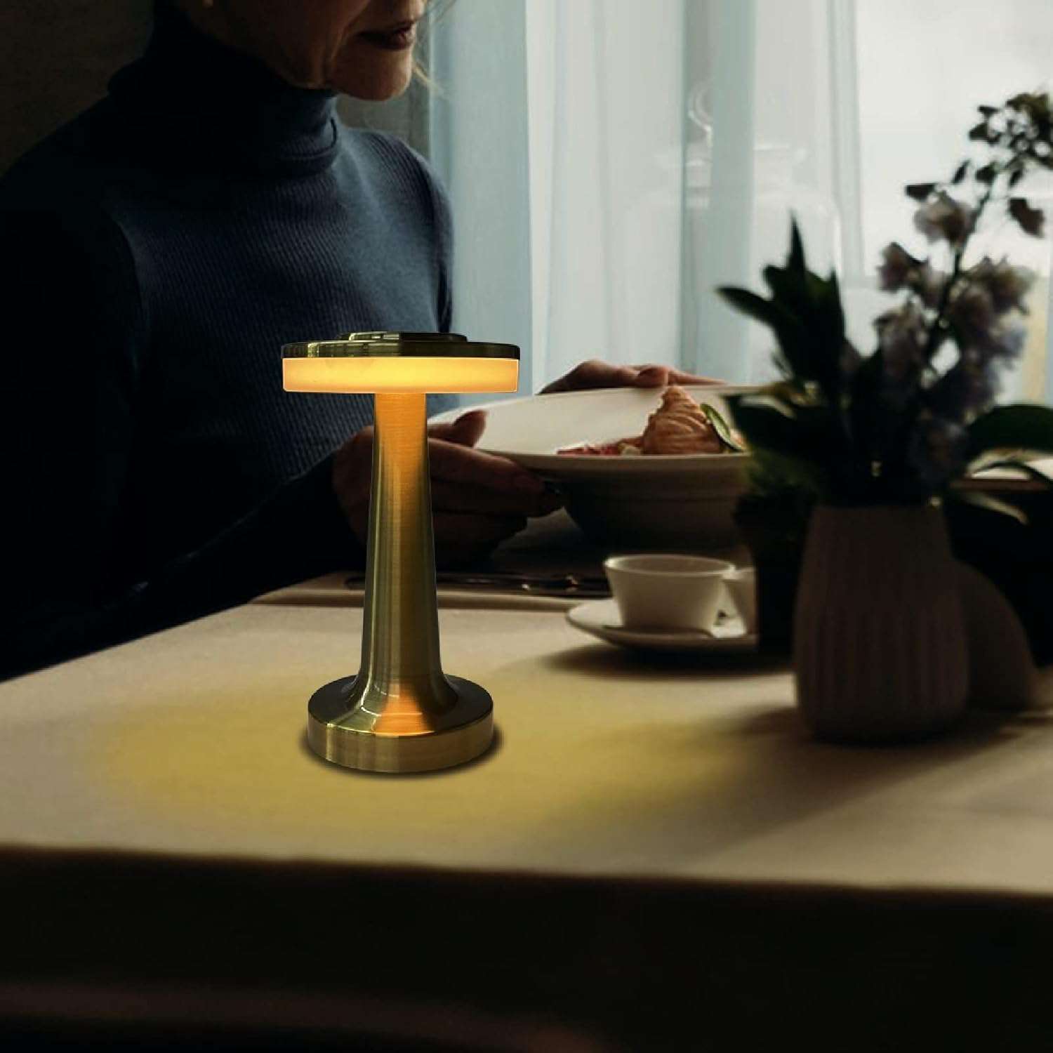 Premium Gold Cordless LED Table Lamp – Rechargeable Brass Finish Touch Lamp with 3 Brightness Levels - Ideal Store