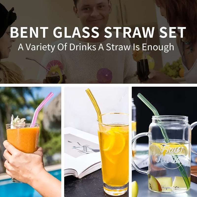 6pcs Reusable Glass Drinking Straws with Cleaning Brush - Perfect for Smoothies, Milkshakes, Tea, Juice & Cocktails