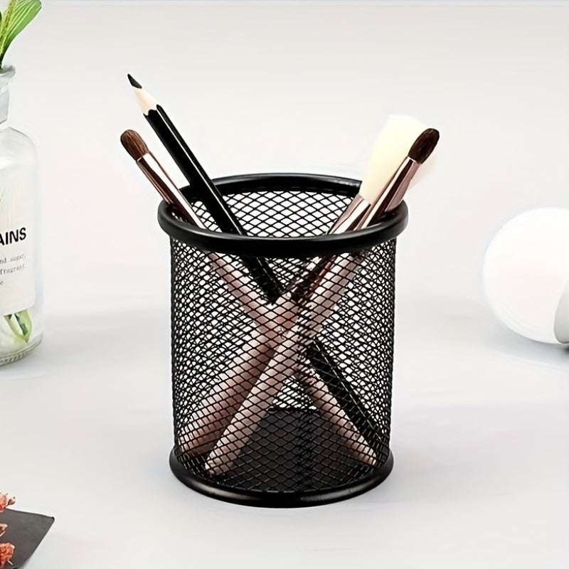 Durable Black Metal Mesh Pen Holder - Square Desk Organizer for Office Supplies and Stationery - IDEALSTORES